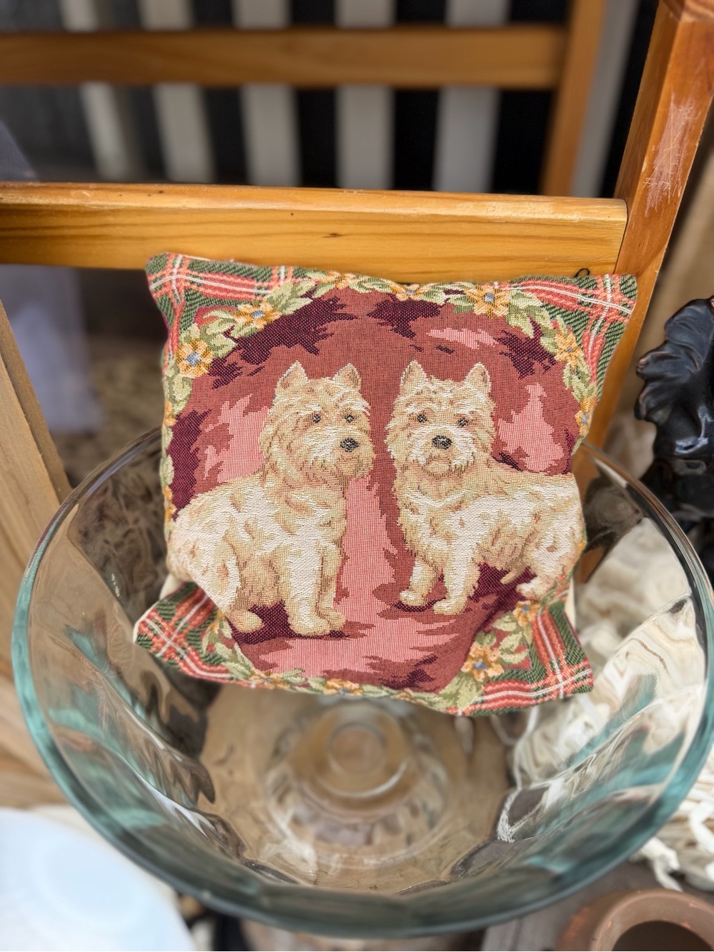 Classic Westie Decorative Pillow - Pink and Cream Dog Motif